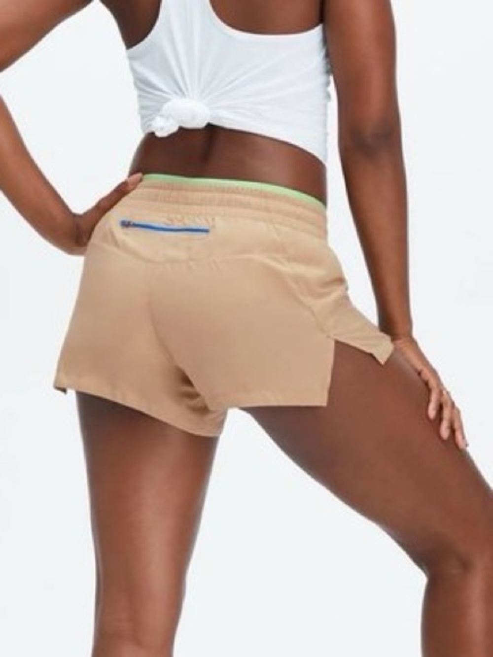 Fabletics Breathe Mid-Rise Run Shorts Tan Green Size S